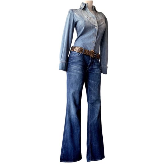 7FAM 90s high waist flare leg bootcut dark wash denim jeans - Picture 2 of 11